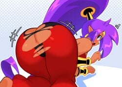 1girls anus ass blue_eyes butt_crack clothed dark_skin earrings fallenlimbo female harem_pants hoop_earrings long_hair looking_at_viewer looking_back open_mouth pants pointy_ears ponytail purple_hair pussy risinglimbo shantae shantae_(character) solo tagme thick_thighs thighs torn_clothes very_long_hair