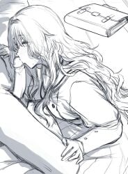1boy 1girl 1girls big_penis blowjob blowjob_only blush blush_lines blushing_female cfnm clothed_female clothed_female_nude_male cropped_torso fellatio female female_focus hair_vents hews_hack kaoru_hana_wa_rin_to_saku kaoruko_waguri kiss kissing kissing_penis large_penis long_hair looking_at_viewer male male/female shoulder_bag sketch waguri_kaoruko