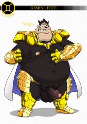 anthro armor balls cape clothing disney domestic_cat fat felid feline felis foreskin genitals goof_troop hi_res humanoid_genitalia humanoid_penis lovkuma male male_only mammal nipple_piercing nipples obese obese_male overweight overweight_male penis peter_pete_sr. piercing saint_seiya simple_background solo unconvincing_armor white_background