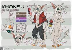 anthro athletic balls bottomwear bulge claws clothed clothing draite dreadlocks eyewear foreskin genitals glasses graffiti gremlin jacket kobold makeup male model_sheet pants penis reptile scalie solo topwear