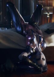 1girls 3d bed bedroom big_breasts blizzard_entertainment blue_skin bodysuit breasts female female_only huge_breasts large_breasts long_hair looking_at_viewer overwatch solo vgerotica widowmaker