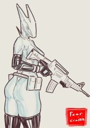 ammo_pouch ass ass_focus breasts fcrainn gloves gun valkyr_(warframe) warframe