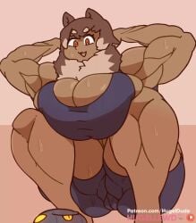 1girls 2d animated anthro armpits brown_fur dog_girl felicia_(krekk0v) fit fit_female fur furry hugellewd krekkball large_ass large_breasts loop muscular muscular_female no_sound short_playtime squatting sweating tagme thick_thighs video