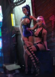 2girls 3d athletic athletic_female boob_window boots breasts breasts_out evelynn female female_focus female_only high_heel_boots high_heels k/da_all_out_evelynn k/da_all_out_kai'sa k/da_all_out_series k/da_series kai'sa league_of_legends looking_at_viewer multiple_girls nipples open_toe_shoes platform_heels prostitution shoes therealzoh toes yellow_eyes