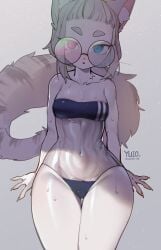 1girls anthro blue_eyes blush cameltoe cat_ears cat_tail feline female female_only fur furry furry_only glasses gris_swimsuit heterochromia hi_res legs_together looking_at_viewer original red_eyes round_glasses shaded slit_pupils solo solo_female sona_(yuio) swimsuit thigh_gap wet whiskers white_fur white_hair yuio