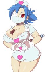 1girls big_breasts breasts chocolate female kabeume nurse nurse_cap nurse_uniform skullgirls solo standing thick_thighs thighs valentine's_day valentine_(skullgirls) wide_hips