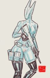 ammo_belt ammo_pouch breast fcrainn gloves gun hips pussy sketch valkyr_(warframe) warframe