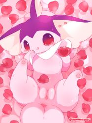 anus digital_media_(artwork) ear_fins eeveelution female feral fin flower_petals genitals heart hi_res inviting licking licking_lips nakimayo nintendo partially_submerged paws petals pink_body pokémon_(species) pokemon pokemon_only pussy red_eyes rose_petals shiny_pokémon slightly_chubby solo solo_focus thick_tail tongue tongue_out vaporeon video_games water