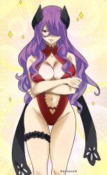 1girls big_breasts big_penis breasts edens_zero gaston18 hair_covering_eye hair_ornament hair_over_one_eye holy_(edens_zero) long_hair looking_at_viewer purple_hair red_eyes red_swimsuit sole_female swimsuit