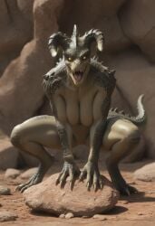 ai_generated anthro anthropomorphic beautiful big_breasts breasts crouching crouching_female curvy_female deathclaw deathclaw_matriarch fallout fallout_4 female female_focus female_only furry furry_only hunting in_heat looking_at_viewer realistic scales scalie scalie_female scalie_humanoid scalie_only seductive seductive_look seductive_smile sexy sexy_body sexy_pose tits_out voluptuous voluptuous_female