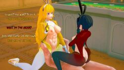 2022 2girls1boy 3d artist_request blonde_hair bunny_ears bunnysuit half-sisters indrick_[artist] koikatsu muscular_female muscular_male pixiv reverse_bunnysuit ruby_rose rwby sisters yang_xiao_long