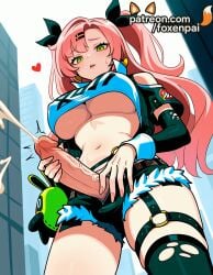 1futa 2025 ai_generated artist_name big_breasts big_breasts big_chest breasts breasts breasts bust busty chest cock cum dick ejaculation erection foxenpai futanari green_eyes hair_ornament hairclip heart hi_res high_quality high_resolution highres large_breasts large_penis navel nicole_demara patreon patreon_username penis pink_hair shorts stable_diffusion thighhighs uncensored underboob watermark zenless_zone_zero