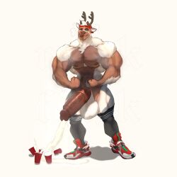 anthro balls bara big_balls big_penis cum cum_in_cup flexing furry gay male male_only medial_ring muscles muscular musk muskflask orgasm penis reindeer solo solo_male