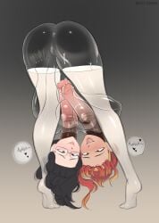 2girls after_ejaculation artist_request character_request conjoined conjoined_twins cum cum_in_container english_text female futanari glass_body glass_container horse_penis horsecock huge_cock intersex monophallia penis penis_neck penis_transformation precum transformation uncensored unusual_anatomy unusual_genitalia_placement unusual_penis_placement upside-down what