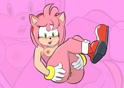 absurd_res amy_rose anthro anus bodily_fluids breasts drooling eulipotyphlan female genitals hedgehog hi_res lying maghost mammal nude on_back open_mouth pussy saliva sega simple_background small_breasts solo sonic_(series) sonic_the_hedgehog_(series) spreading