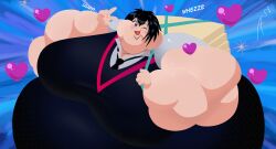 2d 2d_(artwork) 2d_artwork aaronfly98 asian asian_female bbw big_breasts black black_hair black_vest breasts fat female marvel morbidly_obese obese peni_parker school_uniform schoolgirl short_hair skirt spider-man:_across_the_spider-verse spider-man:_into_the_spider-verse spiderverse sweat sweating white_skinned