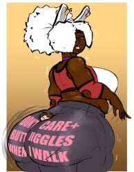 ass bbw between_buttocks big_ass bigger_female bunny_ears bunny_girl bunny_tail chubby clementine_(gokusenpai) dark-skinned_female dark_skin don't_care_+_(meme) female giantess gigantic_ass goku_(gokusenpai) gokusenpai huge_ass male original original_character plump shorter_male smaller_male spanking spanking_ass taller_female taller_girl text_on_pants tiny_male yoga_pants