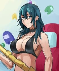 alternate_costume among_us bikini black_bikini black_swimsuit blue_(among_us) blue_eyes blue_hair byleth_(fire_emblem) byleth_(fire_emblem)_(female) crewmate_(among_us) female fire_emblem fire_emblem:_three_houses fire_emblem_heroes green_(among_us) impostor_(among_us) nintendo official_alternate_costume purple_(among_us) red_(among_us) red_imposter saiykik solo swimsuit white_skin yellow_(among_us)