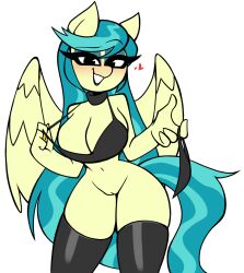 1girls anthro anthrofied auntie_lofty_(mlp) big_breasts blue_hair blush bra breasts choker cleavage clothed clothing collar equid equine female friendship_is_magic genitals hair heart hi_res jewelry legwear mammal my_little_pony necklace nelljoestar panties pegasus pussy simple_background solo stockings underwear white_background wings