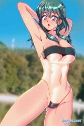 alternate_costume arwald bikini black_bikini black_swimsuit blue_eyes blue_hair byleth_(fire_emblem) byleth_(fire_emblem)_(female) female fire_emblem fire_emblem:_three_houses nintendo solo swimsuit transparent_clothing white_skin