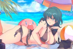 bikini black_bikini black_swimsuit blue_eyes blue_hair byleth_(fire_emblem) byleth_(fire_emblem)_(female) byleth_(summer)_(fire_emblem)_(female) female female_only fire_emblem fire_emblem:_three_houses fire_emblem_heroes kirby kirby_(series) light-skinned_female light_skin nintendo octoboo official_alternate_costume solo solo_female swimsuit