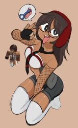 1girls 2025 black_eyes blowjob_face blowjob_gesture breasts brown_hair clothed clothed_female clothing colored_sketch denim_shorts eyebrows eyebrows_visible_through_hair female female_only fingerless_gloves fishnet_armwear fishnets glasses gloves headphones long_hair looking_at_viewer male medium_breasts on_knees open_mouth original_character penis penismaster48 plain_background raffle_prize red_headphones reference_image roblox roblox_avatar robloxian saliva saliva_string shorts simple_background sketch smile solid_color_background solo solo_female speech_bubble tan-skinned_female tan_skin teeth thighhighs thighs tie tounge tounge_out tubetop white_thighhighs