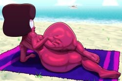 1girls anus areolae ass barefoot beach beach_towel big_ass black_hair bottom_heavy breasts bubble_butt cloud dat_ass fat_ass female female_only garnet_(steven_universe) gem_(species) hand_on_ass hand_on_own_ass huge_ass large_ass looking_at_viewer looking_back lying lying_on_side massive_ass n-kosi n-kosi_(coloring) nipples nude nude_female ocean outdoors png pussy red_skin sand sky solo spreading spreading_ass steven_universe thick_ass thick_thighs thunder_thighs visor water wide_hips