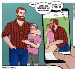2boys age_difference anal anal_sex baxrranco bear_(body_type) big_dom_small_sub big_penis blush daddy daddy_and_twink daddy_kink dilf english english_text erect_penis erection facial_hair father father_and_son gay gay_anal gay_sex hairy hairy_chest hairy_male horny huge_cock incest large_penis male male/male male_only oc original_character original_characters penis reference size_difference smartphone standing standing_sex text text_bubble thick_penis veiny_penis yaoi