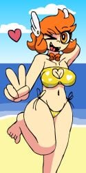 1girls beach bikini bikini_bottom bikini_top bowtie butterscotch_sweet female female_only ocean orange_eyes orange_hair original_character shadowjanetnsfw