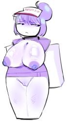 big_breasts big_nipples big_thighs female forced_exposure roblox roblox_oc robloxian sad self_upload