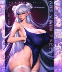 albion_(azur_lane) alternate_breast_size areola_slip azur_lane bare_shoulders blue_eyes blue_one-piece_swimsuit breasts cc-44 cleavage collarbone competition_school_swimsuit cover cover_page covered_navel covered_nipples cowboy_shot cum cum_on_body cum_on_breasts curvy double_bun elf female grabbing_own_breast hair_between_eyes hair_bun highleg highleg_swimsuit huge_breasts lactation leotard lips long_hair long_pointy_ears looking_at_viewer magazine_cover mole nipples one-piece_swimsuit pointy_ears school_swimsuit skindentation solo standing sweat swimsuit thick_thighs thighhighs thighs twintails very_long_hair wet white_hair white_thighhighs wide_hips