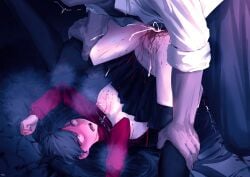 ass_in_air big_penis black_hair black_hair_female black_thighhighs bleeding_from_pussy blonde_hair_male blood blood_on_breasts blood_on_face blood_on_penis blood_on_thighs blood_splatter blood_spray blood_stain bloody_pussy blue_eyes blush breasts bruise bruised_breast brutal_rape concerned defiant defloration ejaculation fate/stay_night fate_(series) female female_pubic_hair grabbing_from_behind hairbow laughing lifted_shirt long_hair_female male medium_breasts mocking mosaic_censoring multiple_boys pale_nipples penetration penis penis_piercing phone piledriver_position pink_nipples pubic_hair pubic_stubble pussy red_shirt restrained scared sex shitappa0120 short_skirt smiling sole_female taking_picture teenage_girl teenage_pussy teenager thighhighs tohsaka_rin twintails ugly_bastard vaginal_blood vaginal_penetration vaginal_rape violent_rape virgin virginal_blood