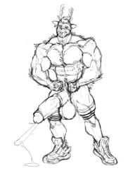 anthro balls bara big_balls big_penis cum flexing furry gay male male_only medial_ring muscles muscular muskflask orgasm penis reindeer solo solo_male