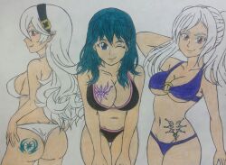 3girls alternate_costume ass_tattoo big_ass big_breasts bikini black_bikini black_swimsuit blue_eyes brand_of_the_defile breast_tattoo breasts byleth_(fire_emblem) byleth_(fire_emblem)_(female) corrin_(fire_emblem) corrin_(fire_emblem)_(female) crest_(fe3h) crest_of_flames crossover dcb2art female female_only fire_emblem fire_emblem:_three_houses fire_emblem_awakening fire_emblem_fates fire_emblem_heroes handdrawn hip_tattoo human light-skinned_female light_skin navel nintendo official_alternate_costume purple_bikini robin_(female)_(summer)_(fire_emblem) robin_(fire_emblem) robin_(fire_emblem)_(female) swimsuit tattoo teal_hair white_bikini white_swimsuit