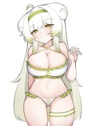 1girls ahoge belly belly_button breasts female green_eyes indie_virtual_youtuber laimu large_breasts long_hair navel sae_art smile thighs vinesauce virtual_youtuber wave white_bikini white_hair