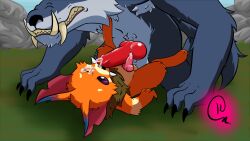 2boys animal_genitalia animal_penis anthro balls blue_body blue_fur bodily_fluids canid canine canine_penis canis cum cum_on_face duo erection fur gay genital_fluids genitals gnar kakau221 knot league_of_legends male male/male male_only mammal orange_body orange_fur penis riot_games size_difference touching_penis video_games warwick wolf yaoi yordle