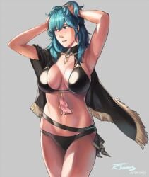 alternate_costume bikini black_bikini black_swimsuit blue_eyes blue_hair byleth_(fire_emblem) byleth_(fire_emblem)_(female) female fire_emblem fire_emblem:_three_houses fire_emblem_heroes nintendo official_alternate_costume solo swimsuit tempurachronos white_skin