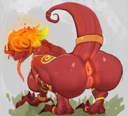 anus dddoodles durrelia_(raptorvel) fire_hair furry looking_back pussy red_body scalie short_hair spread_anus spread_ass tail tongue_out