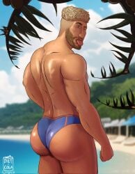 beach big_ass bubble_ass bubble_butt cake caked_up dbd dead_by_daylight gabriel_soma male male_focus male_only muscle_ass muscles muscular muscular_male speedo trunks