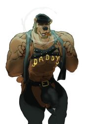 anthro balls bara bear big_balls big_penis bulge cigar furry gay male male_only muscles muscular muskflask penis precum precum_through_clothing smoking smoking_cigar solo solo_male