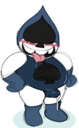 1boy blush chubby chubby_male clothed cum_in_clothes deltarune erect_penis humanoid jerseydevil lancer_(deltarune) male male_only non-human non-human_only penis reupload smile toony