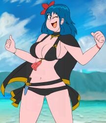 alternate_costume bikini black_bikini black_swimsuit blue_eyes blue_hair byleth_(fire_emblem) byleth_(fire_emblem)_(female) byleth_(summer)_(fire_emblem)_(female) female fire_emblem fire_emblem:_three_houses fire_emblem_heroes madoldcrow1105 nintendo official_alternate_costume solo swimsuit white_skin