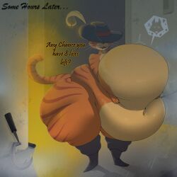 2025 dreamworks english_text enormous_belly furry huge_belly male_only puss_in_boots_(dreamworks) puss_in_boots_the_last_wish tagme vore