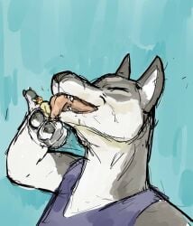 2012 anthro blue_background blue_clothing blue_shirt blue_topwear brown_hair canid canine canis claws closed_eyes clothing colored duo eyewear eyewear_on_head female forced fur generation_1_pokemon goggles goggles_on_head grey_body grey_fur guide_lines hair hi_res holding_prey imminent_oral_vore imminent_vore jeri_kleinlowe licking licking_another licking_prey macro macro_female male male/female mammal micro micro_male nintendo open_mouth pikachu pokemon pokemon_(species) sharp_teeth shirt simple_background teeth tongue tongue_out topwear white_body white_fur wolf yellow_body yellow_fur
