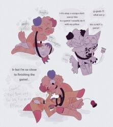 anthro blush bodily_fluids canid canine canis cloudyhehe_(artist) dandy's_world domestic_cat domestic_dog drooling duo felid feline felis female forced goob_(dandy's_world) grinding grunting heart_symbol hug incest_(lore) knot male male/female mammal masturbation moan musk open_mouth panicked_look pillow pillow_humping pushing rape saliva scared scared_face scraps_(dandy's_world) scratches sex speech_bubble sweat tail tail_motion tailwag