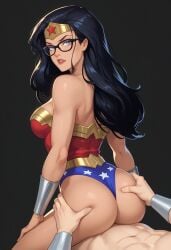 ai_generated black_hair blowjob dc_comics glasses grabbing_hair long_hair milf pulling_hair sex very_long_hair wonder_woman wonder_woman_(series)