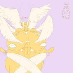 1boy 1girls 2022 2d 2d_(artwork) 2d_artwork abs angel angel_girl arm_band arm_bands breasts christianity cream_vanilla eyes female female_focus god god_(christian) golden_skinb hourglass_figure hourglass_figured_female hyper hyper_ass hyper_breasts hyper_hips hyper_hourglass male ophanim_(christianity) religion simple_background sketch solo_focus tagme tasteofchoklit tasteofchoklit_(copyright) thin_waist third_eye violet_background wasp_waist wide_hips