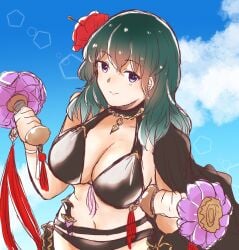 alternate_costume asuka525 bikini black_bikini black_swimsuit blue_eyes blue_hair byleth_(fire_emblem) byleth_(fire_emblem)_(female) byleth_(summer)_(fire_emblem)_(female) female female_only fire_emblem fire_emblem:_three_houses fire_emblem_heroes light-skinned_female light_skin nintendo official_alternate_costume solo solo_female swimsuit udon_noodles