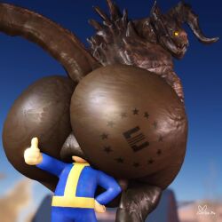 anal_sex anal_vore animated anthro ass back_view balls bethesda_softworks big_ass big_butt deathclaw enclaw_(willie_piv) fallout from_behind gay horns male male_only no_sound nude penetration sex short_playtime tagme tail vault_boy video vore willie_piv