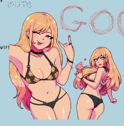 bikini blonde_hair kitagawa_marin pixel_art sono_bisque_doll_wa_koi_wo_suru tagme winking_at_viewer wplace